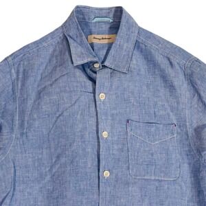 Tommy Bahama Relax Men's Medium Blue 100% Linen Long Sleeve Button Up Shirt